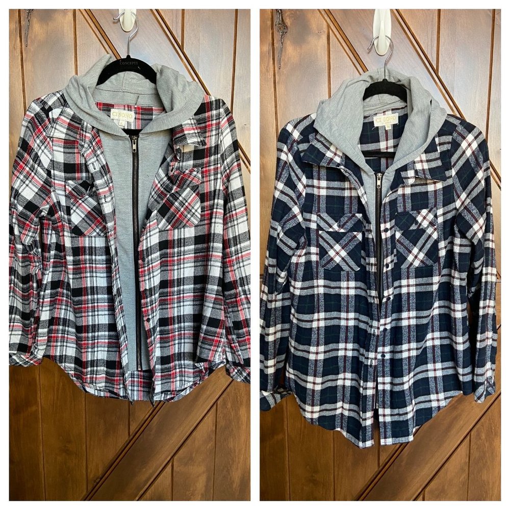 Layered Hooded Zip Up Flannel Bundle